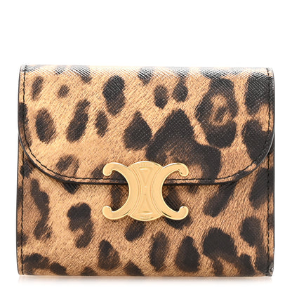 Celine Canvas Leopard Small Triomphe Wallet Tan 1 of 13