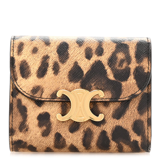 Canvas Leopard Small Triomphe Wallet Tan