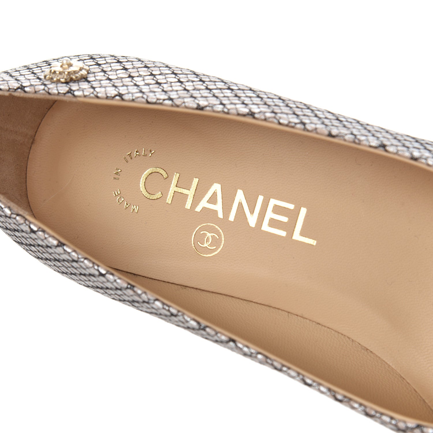 Chanel Lame Lace Cap Toe Pumps 37 Beige 6 of 12