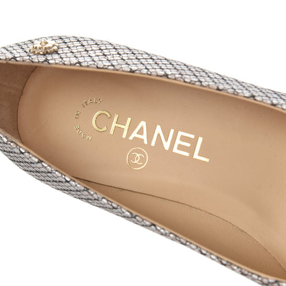 Chanel Lame Lace Cap Toe Pumps 37 Beige 6 of 12