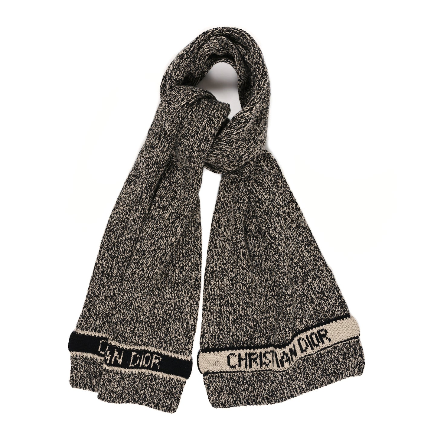 Wool Cashmere Logo Scarf Beige Black