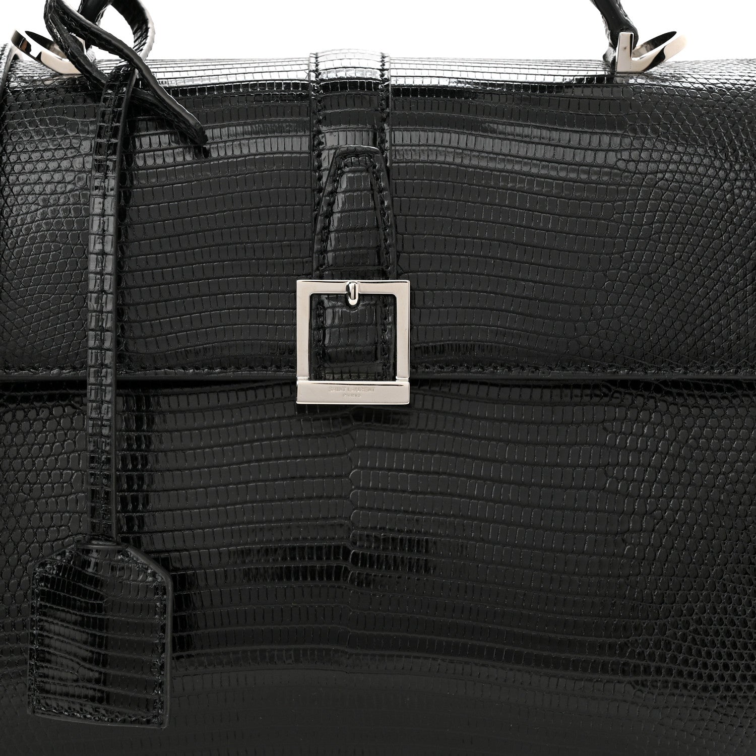 Saint Laurent Lizard Le Fermoir Top Handle Bag Small Black 8 of 10