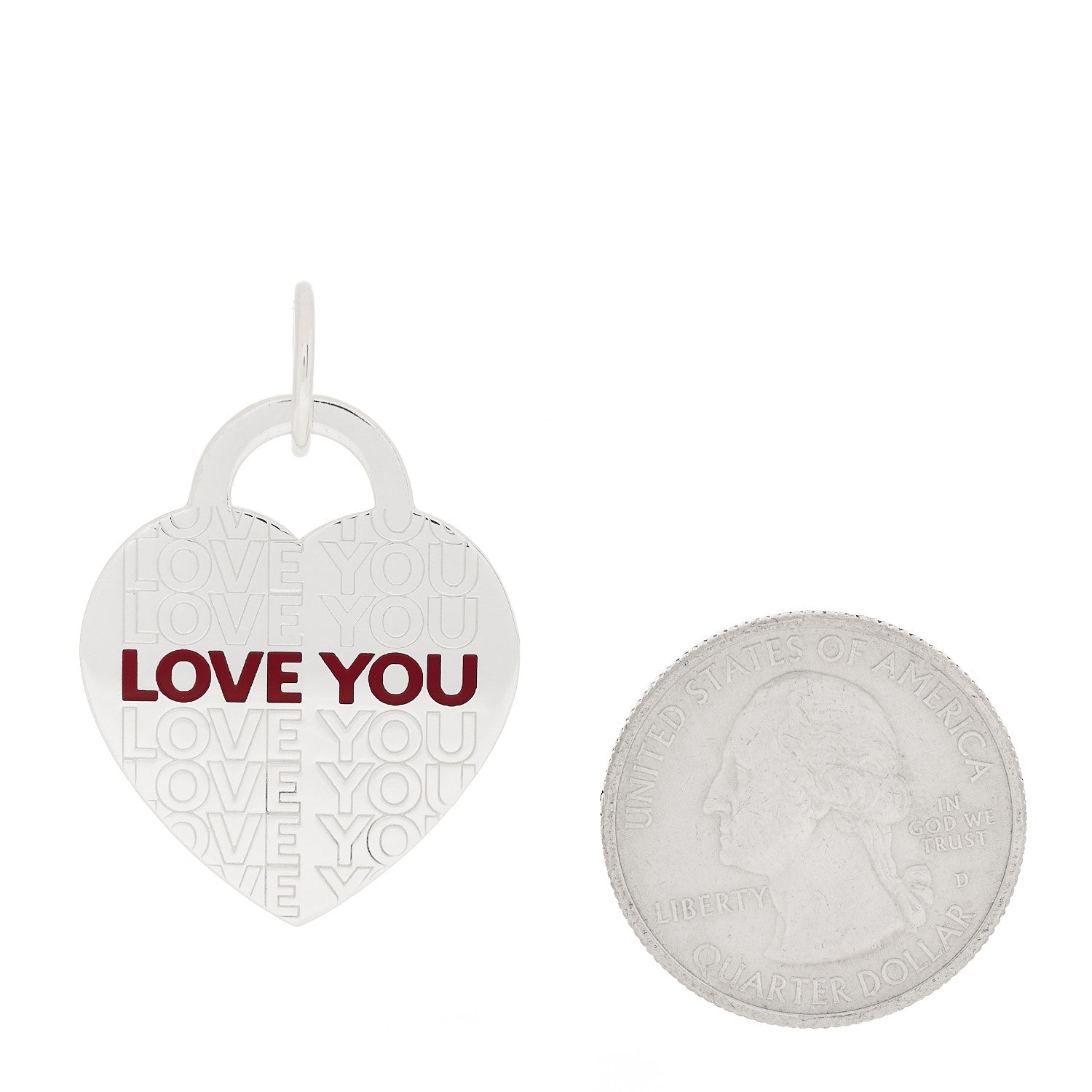 Tiffany Sterling Silver Enamel LOVE YOU Heart Charm Red 2 of 5