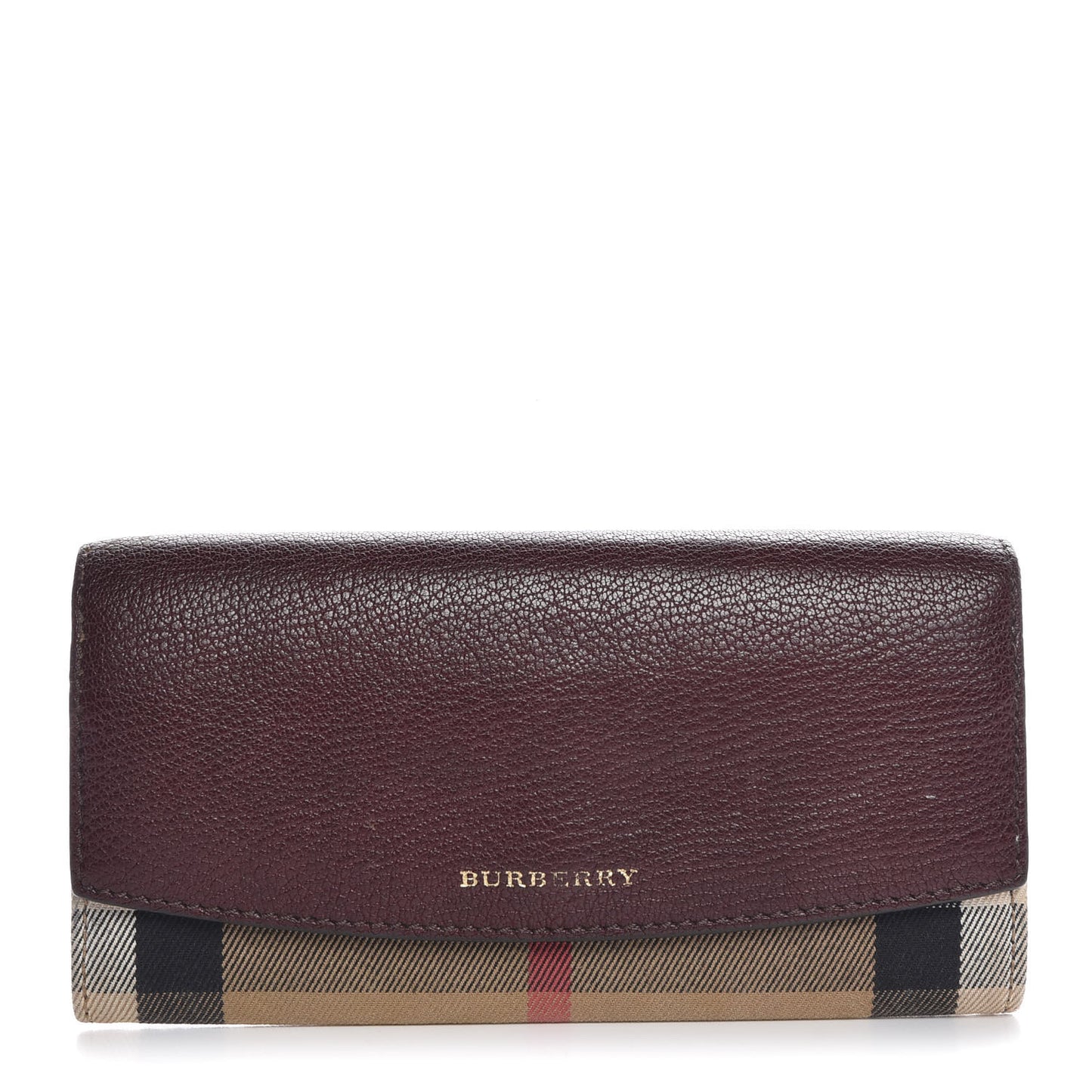 Calfskin House Check Porter Continental Wallet Mahogany Red