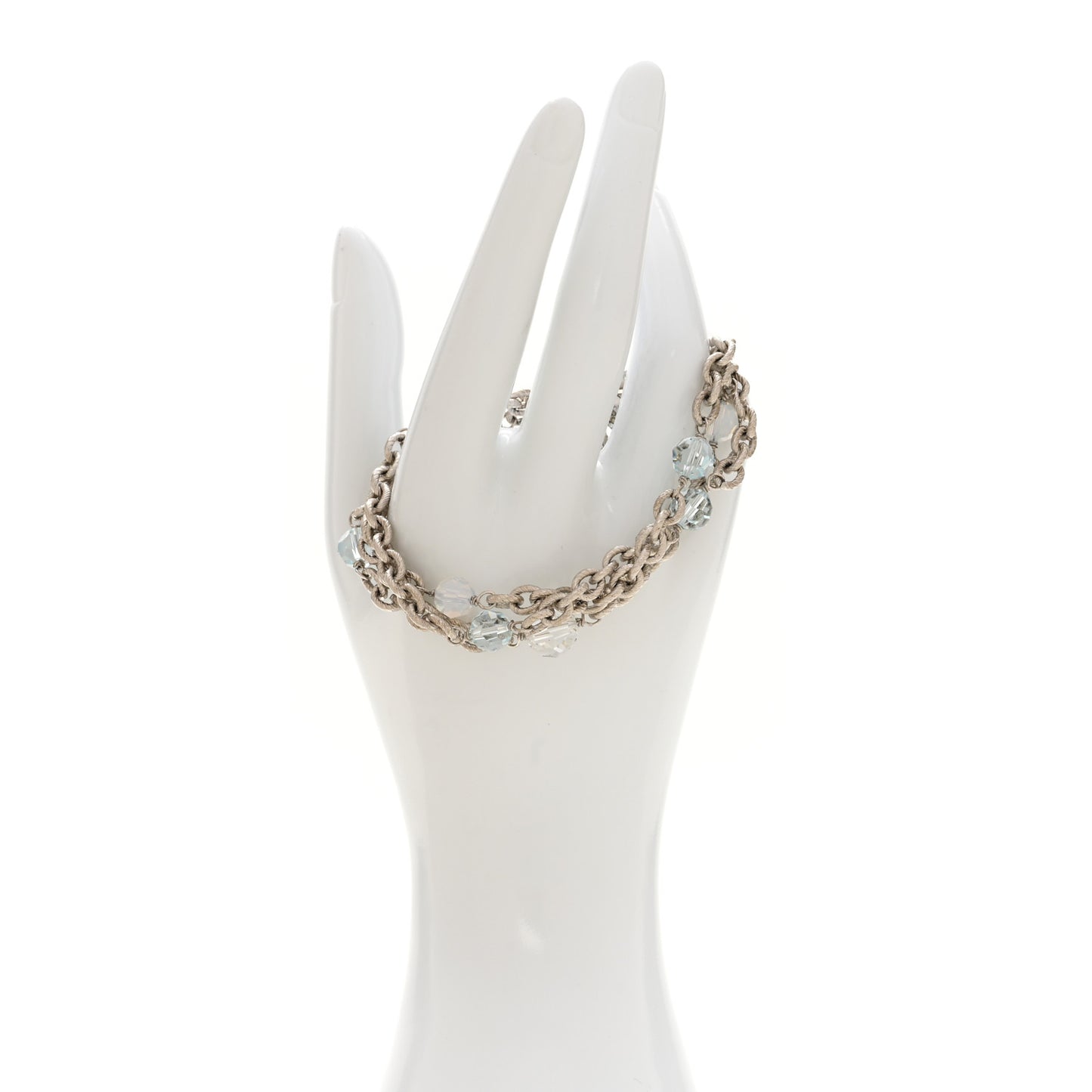 Metal Bead Crystal CC Charm Bracelet Silver