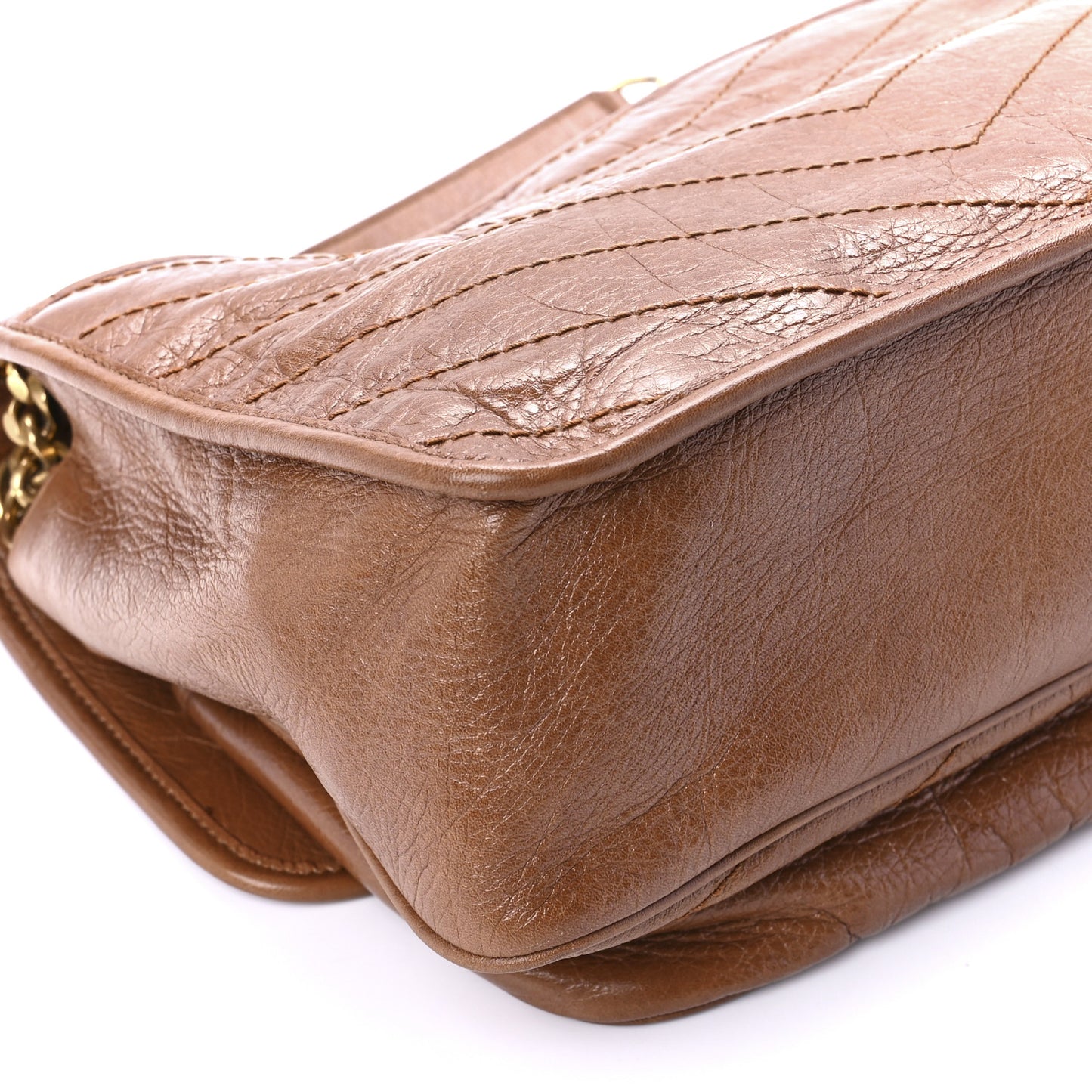 Crinkled Calfskin Matelasse Monogram Medium Niki Chain Satchel Caramel
