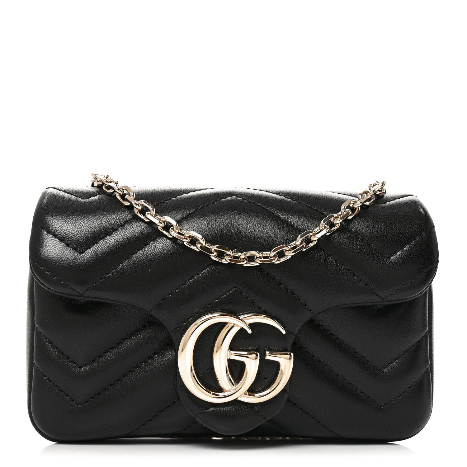 Gucci Lambskin Matelasse Mini GG Marmont Shoulder Bag Black 1 of 11