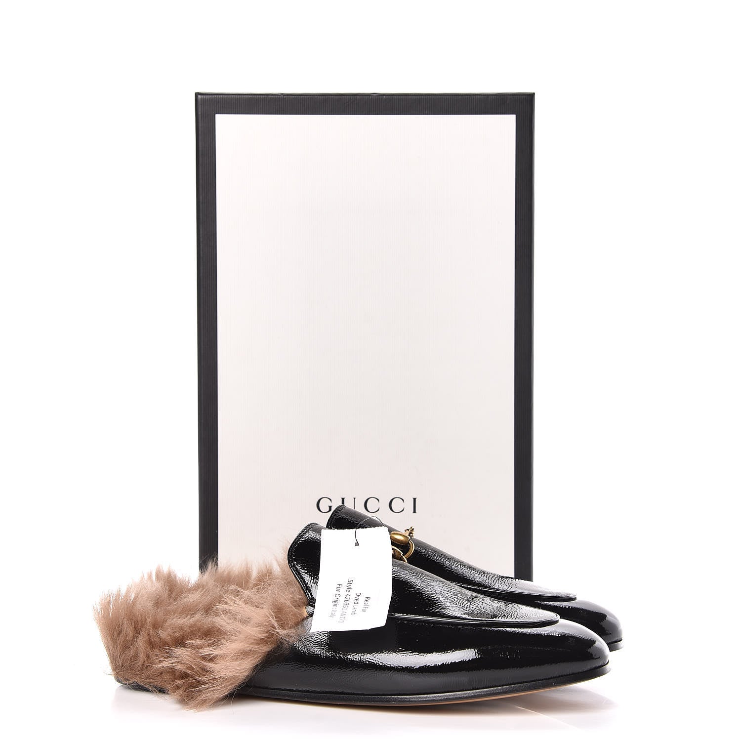 Gucci Patent Fur Womens Princetown Slippers 39 Black Natural 9 of 9