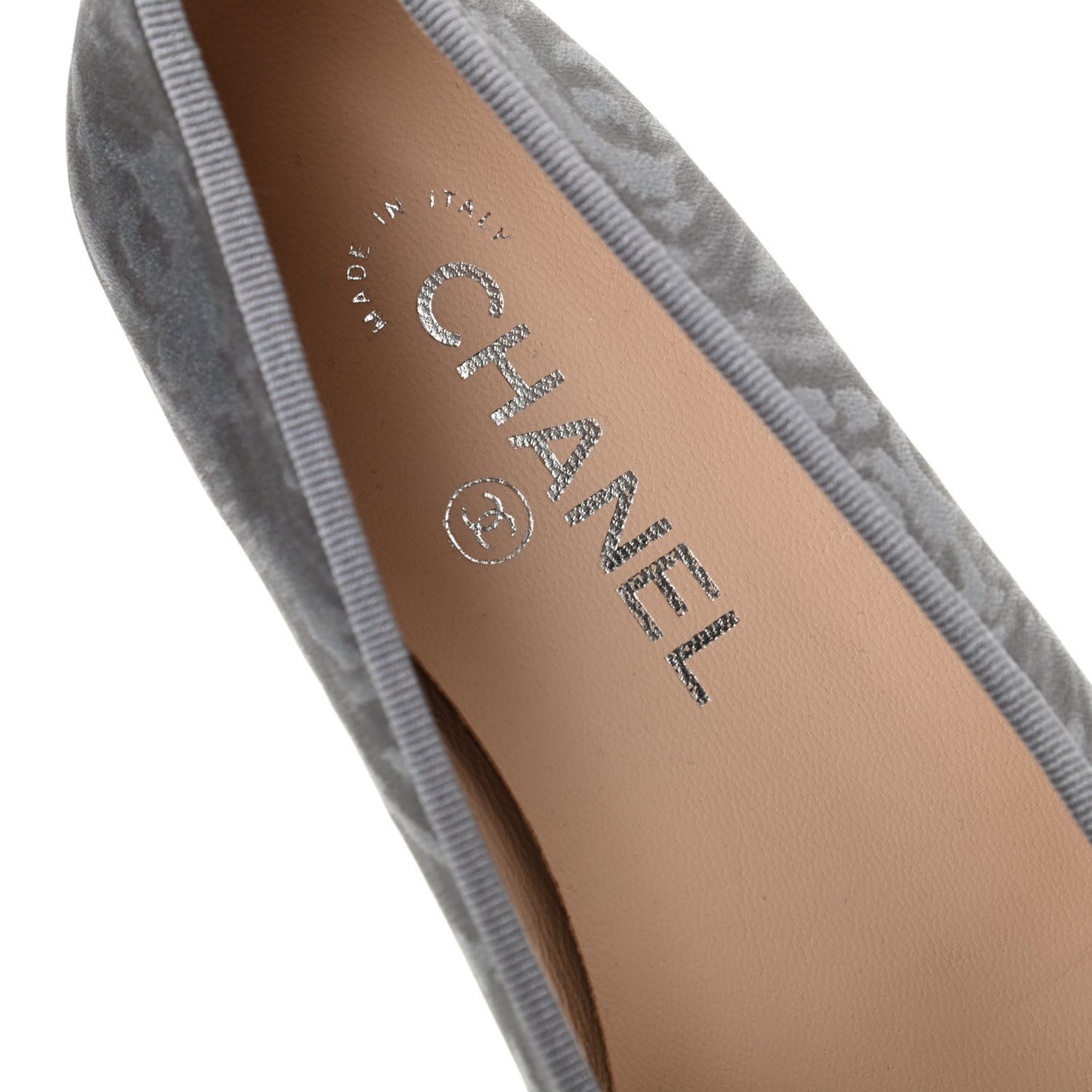 Metallic Lambskin Camellia CC Cap Toe Ballerina Flats 36.5 Dark Grey