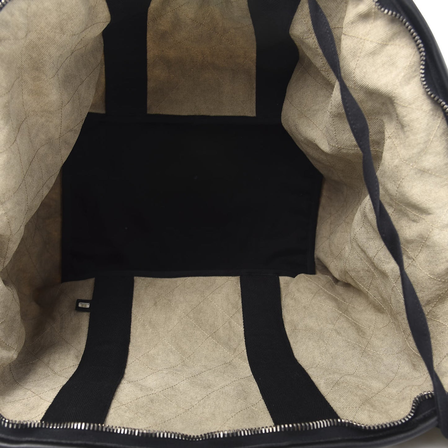 Washed Toile Calfskin Quilted Large Street Style Travel Bag Beige Black