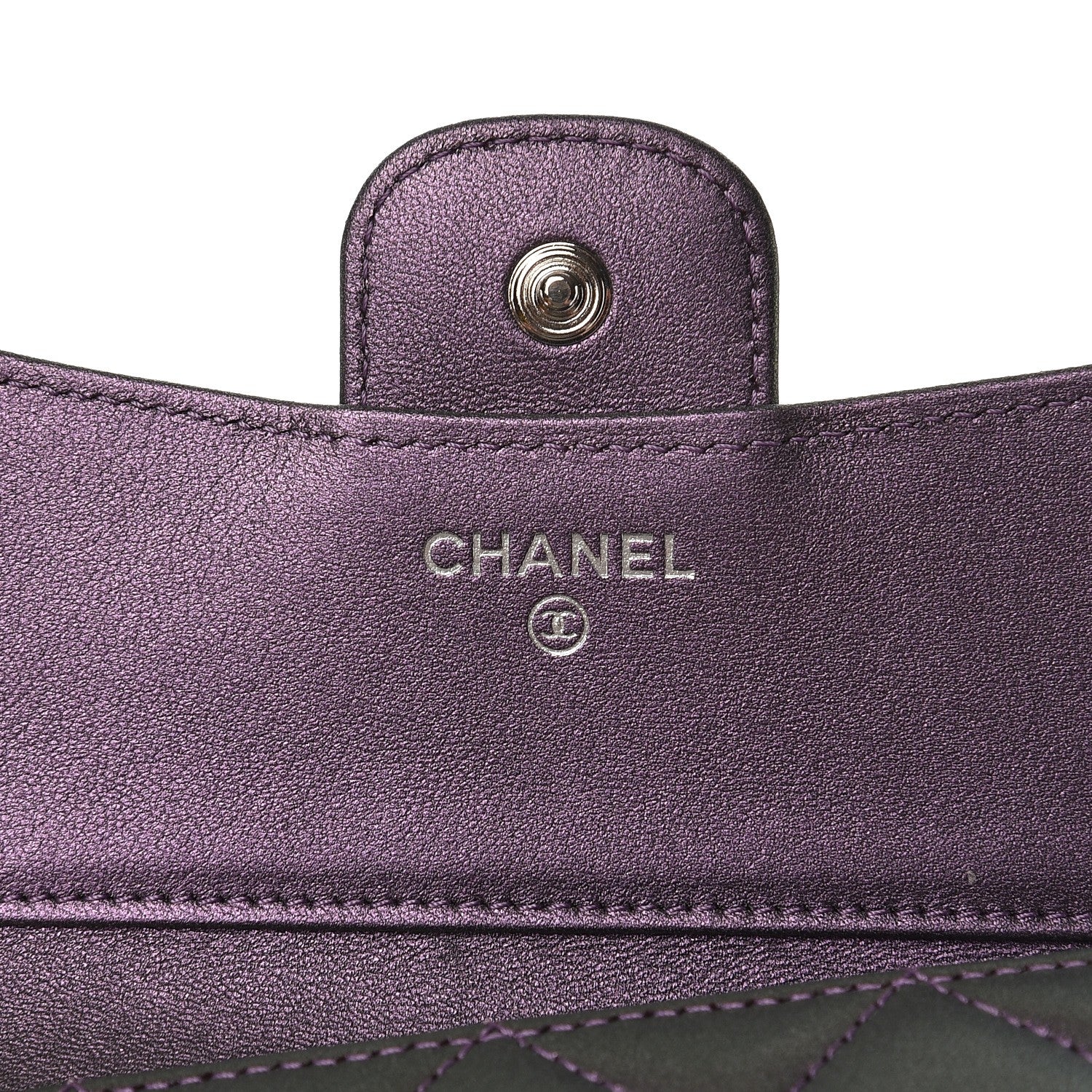 Chanel Metallic Lambskin Quilted Compact Flap Wallet Purple 6 of 9