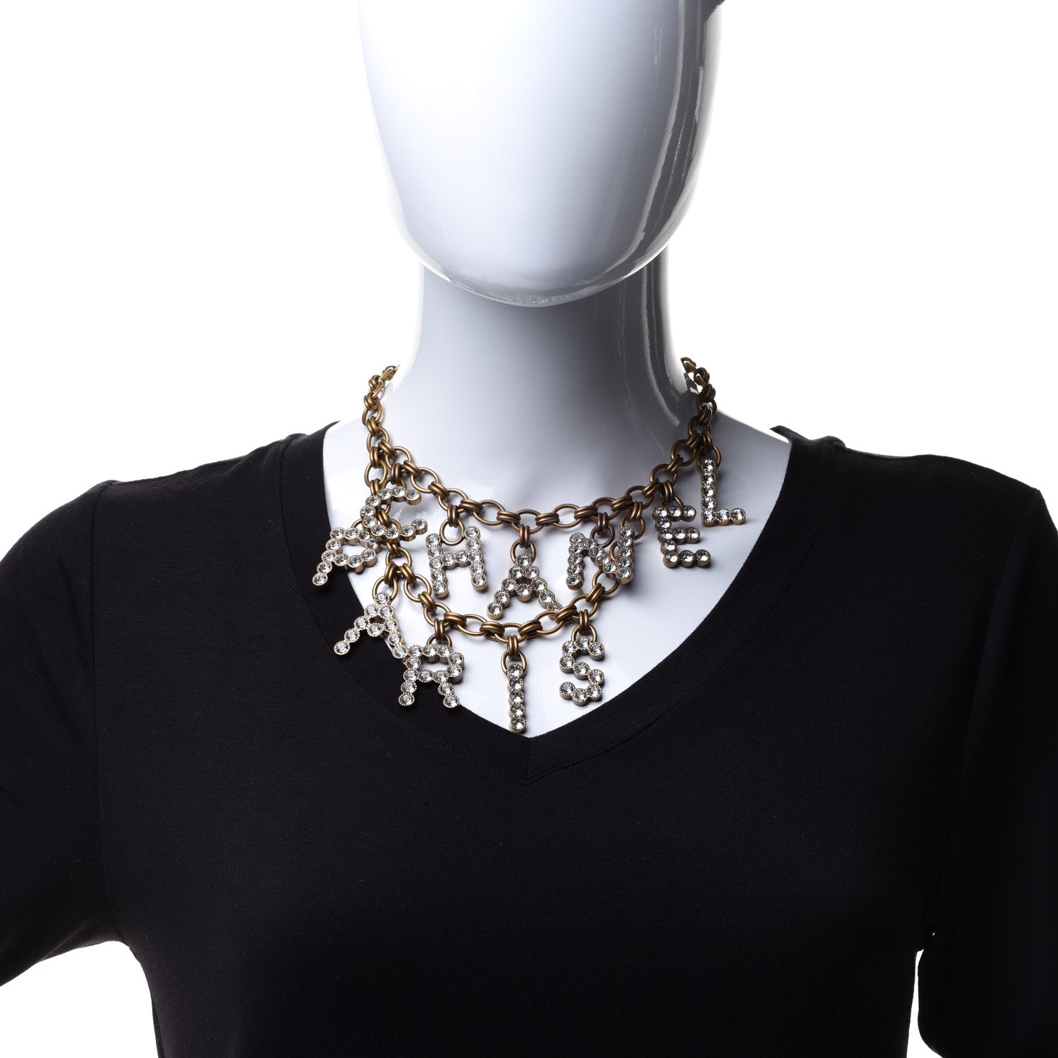 Chanel Crystal City of Lights Letter Chain Necklace Gold 2 of 5