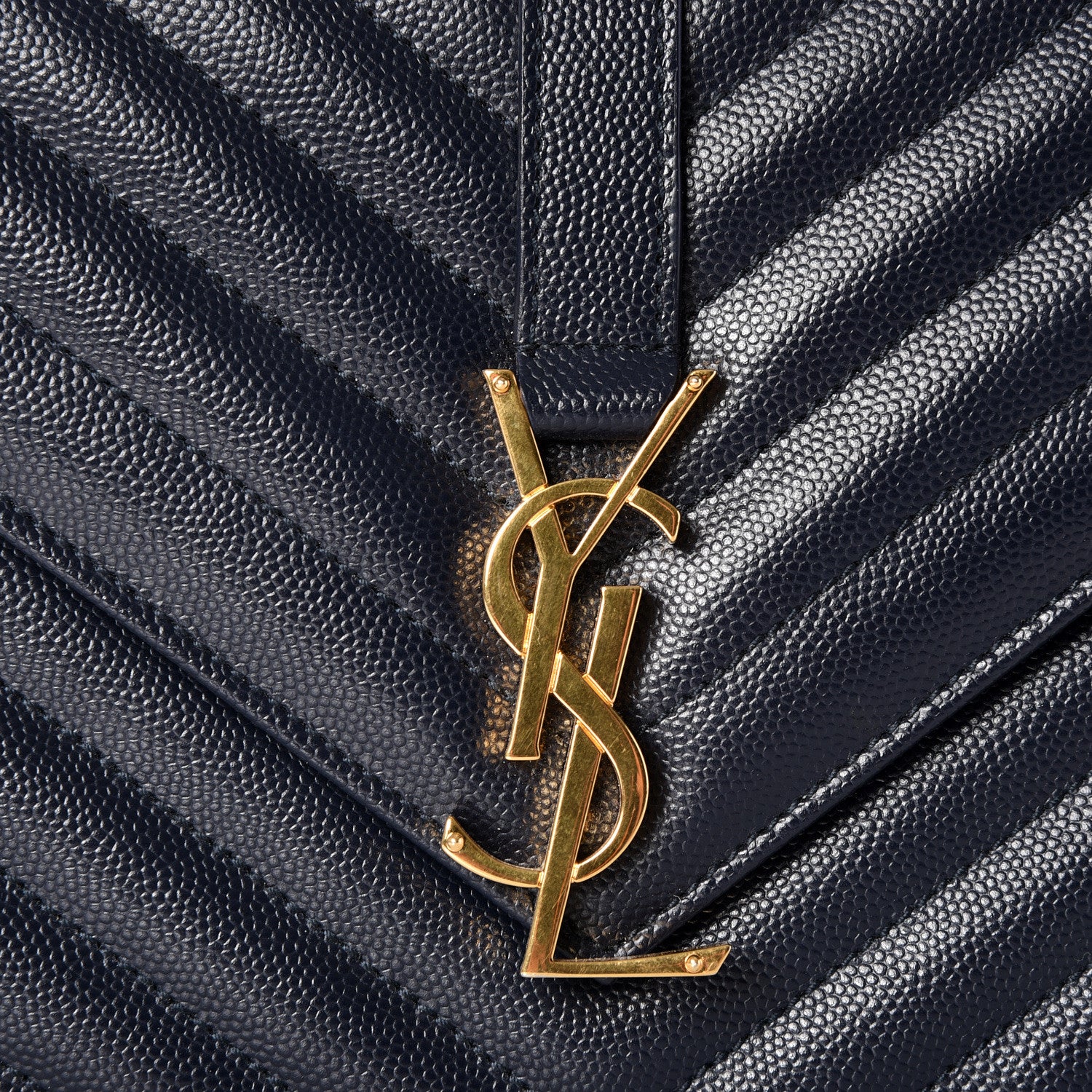 Saint Laurent Grain De Poudre Matelasse Chevron Medium Monogram Satchel Midnight Blue 10 of 10