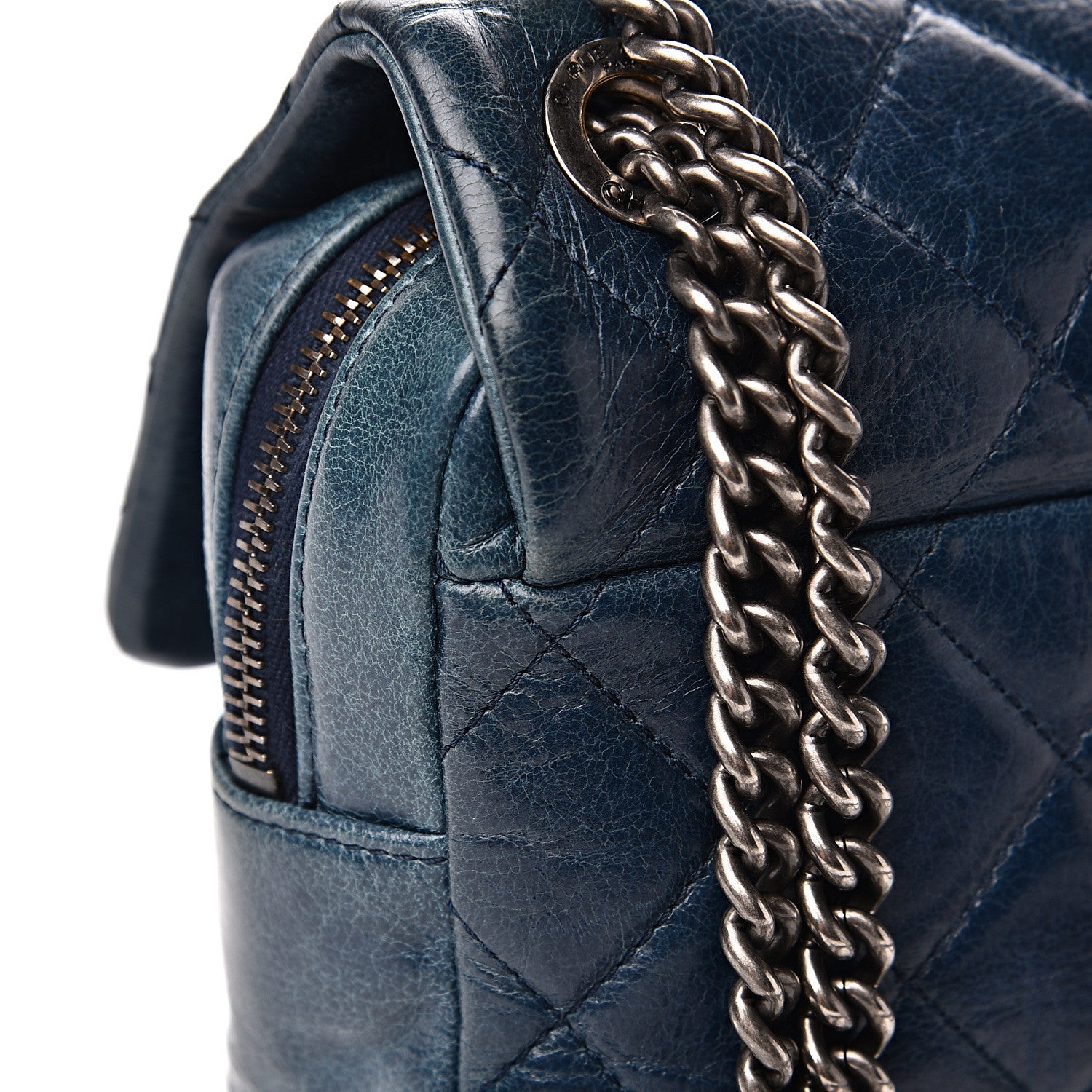 Chanel Glazed Calfskin Quilted Medium Duo Color Flap Blue 11 of 12