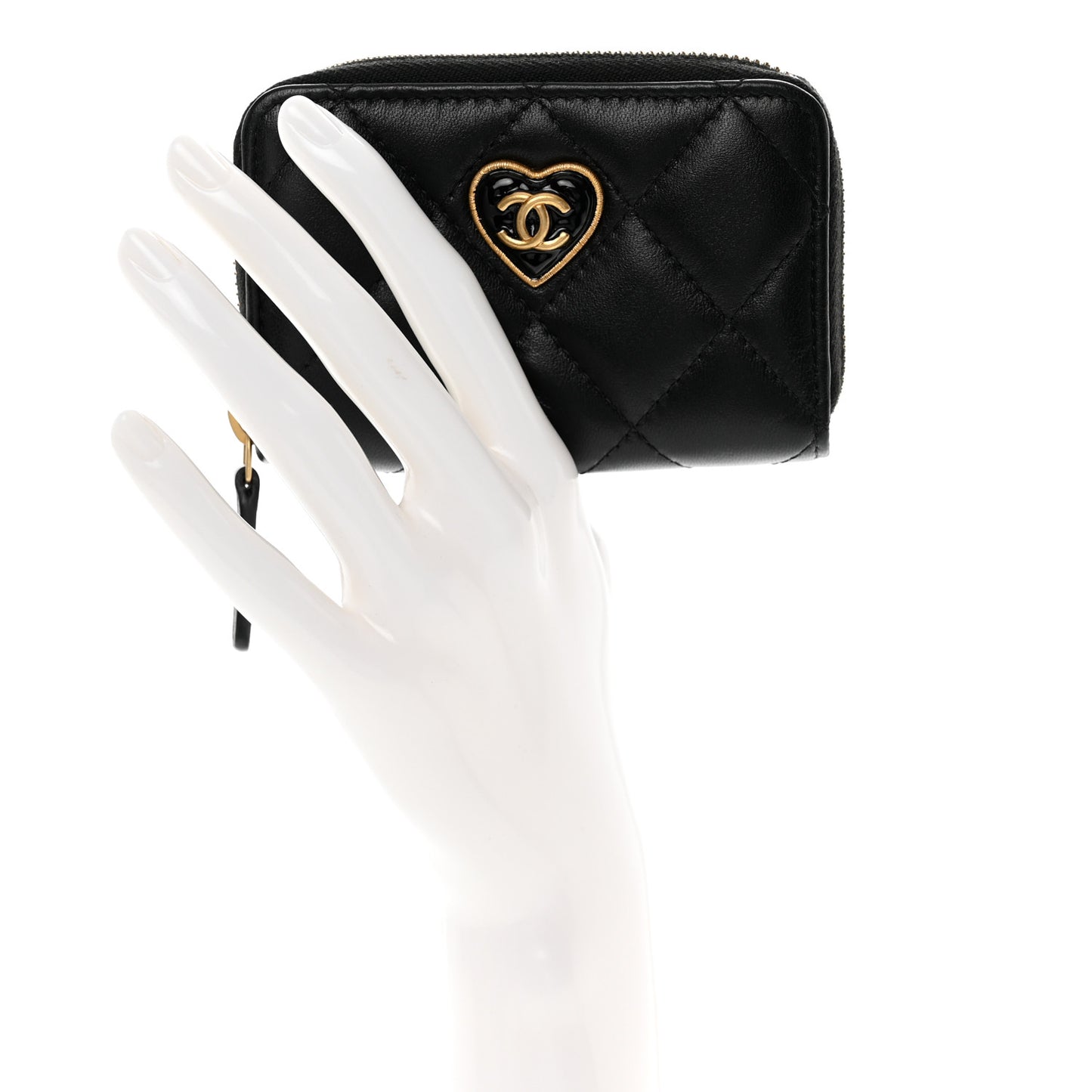 Lambskin Plexiglass Quilted Coco Love Zip Coin Purse Black