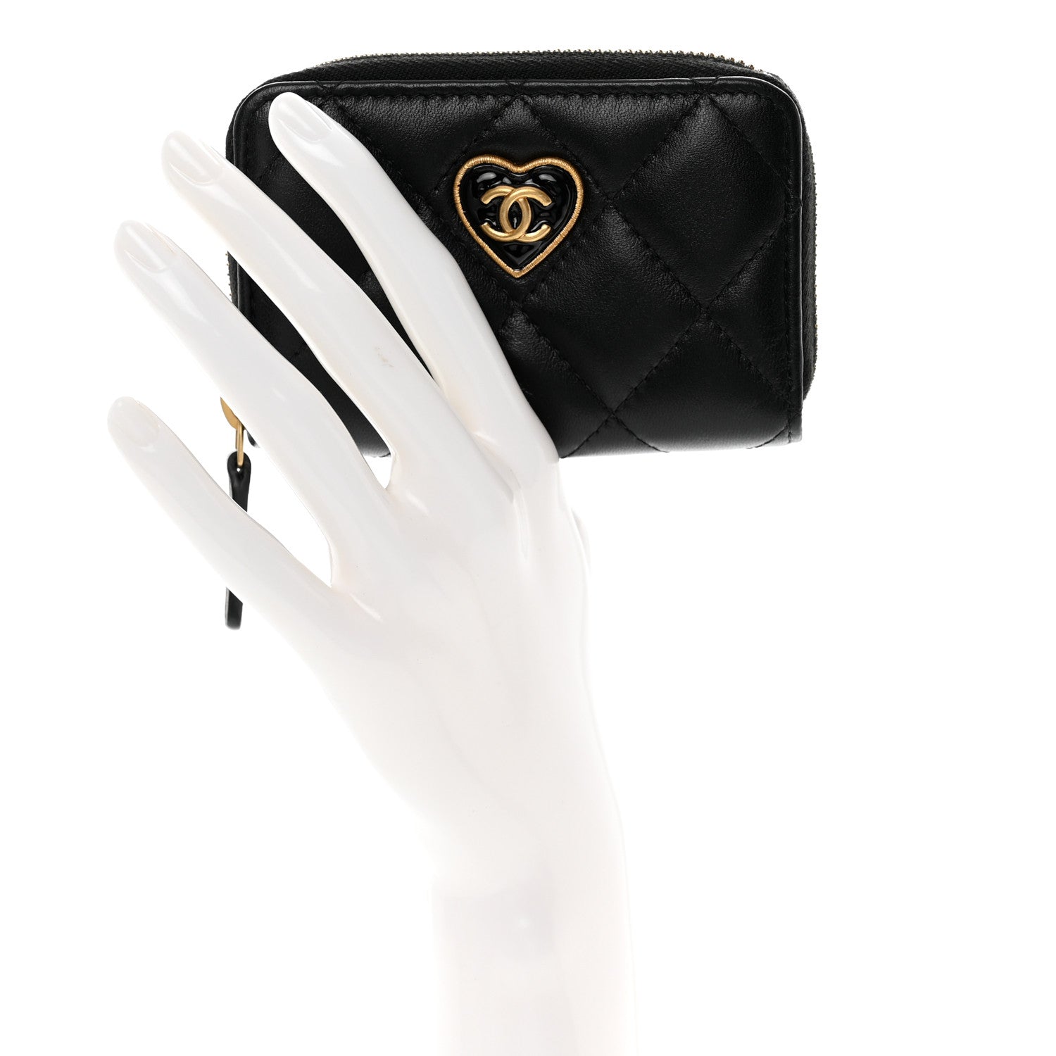 Chanel Lambskin Plexiglass Quilted Coco Love Zip Coin Purse Black 2 of 9