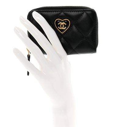 Chanel Lambskin Plexiglass Quilted Coco Love Zip Coin Purse Black 2 of 9