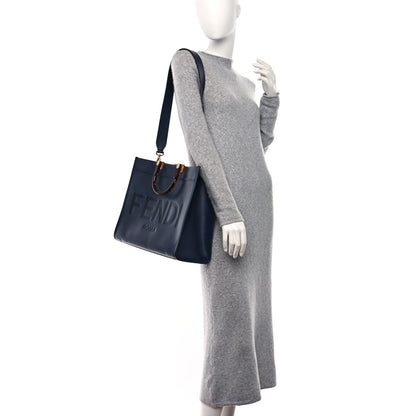 Fendi Vitello King Plexiglass Logo Embossed Medium Fendi Sunshine Shopper Tote Midnight 2 of 8