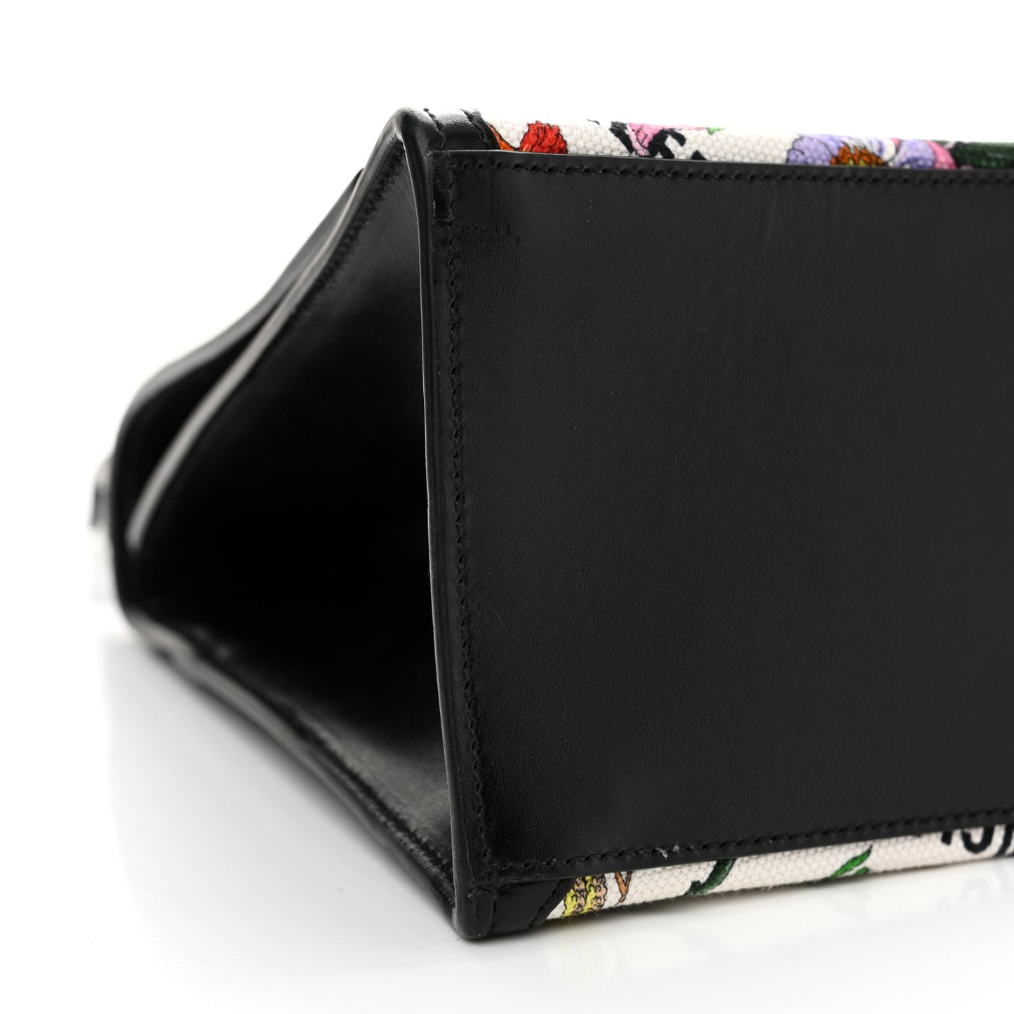 X GUCCI Canvas Boarded Plutone Calfskin Flora Logo Print Medium Hourglass Top Handle Bag White Multicolor Black