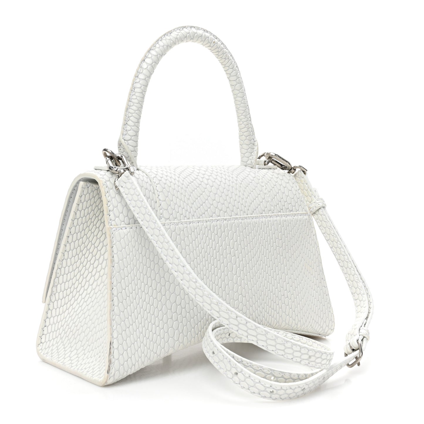 Matte Calfskin Snake Embossed Tonal B Small Hourglass Top Handle Bag Optic White