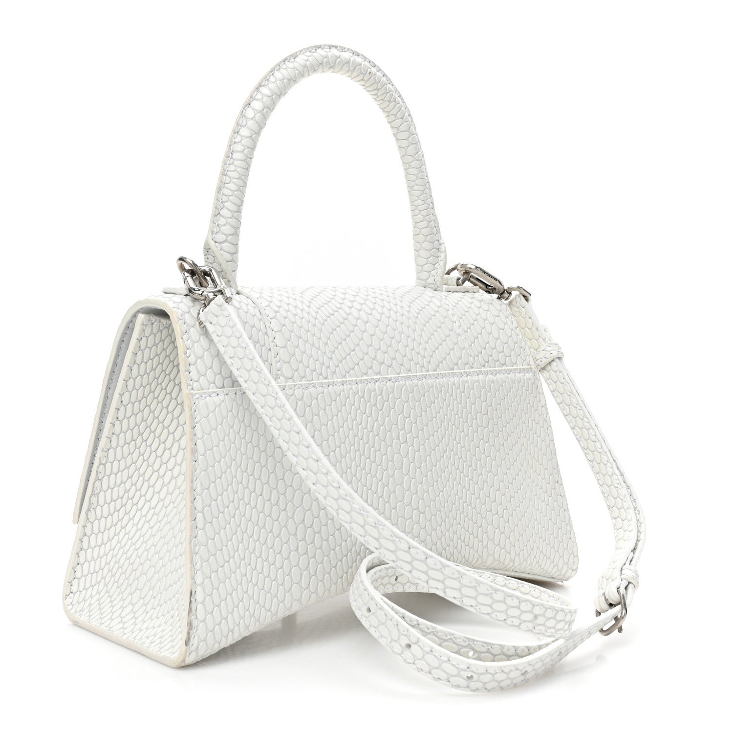 Balenciaga Matte Calfskin Snake Embossed Tonal B Small Hourglass Top Handle Bag Optic White 3 of 16