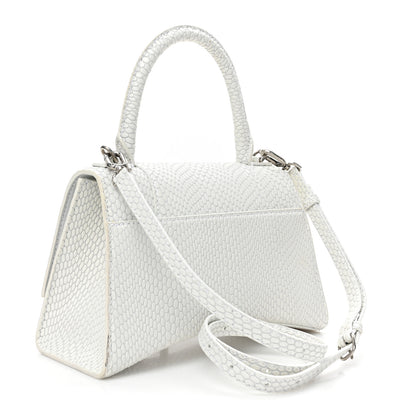 Balenciaga Matte Calfskin Snake Embossed Tonal B Small Hourglass Top Handle Bag Optic White 3 of 16