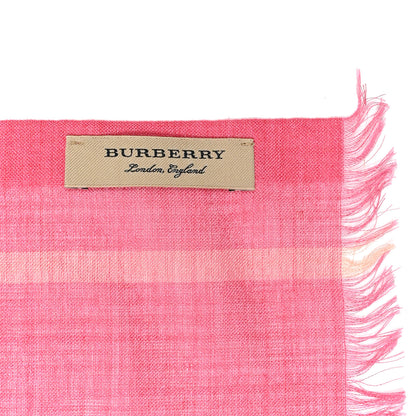 Burberry Wool Silk Gauze Giant Check Scarf Pink 3 of 4