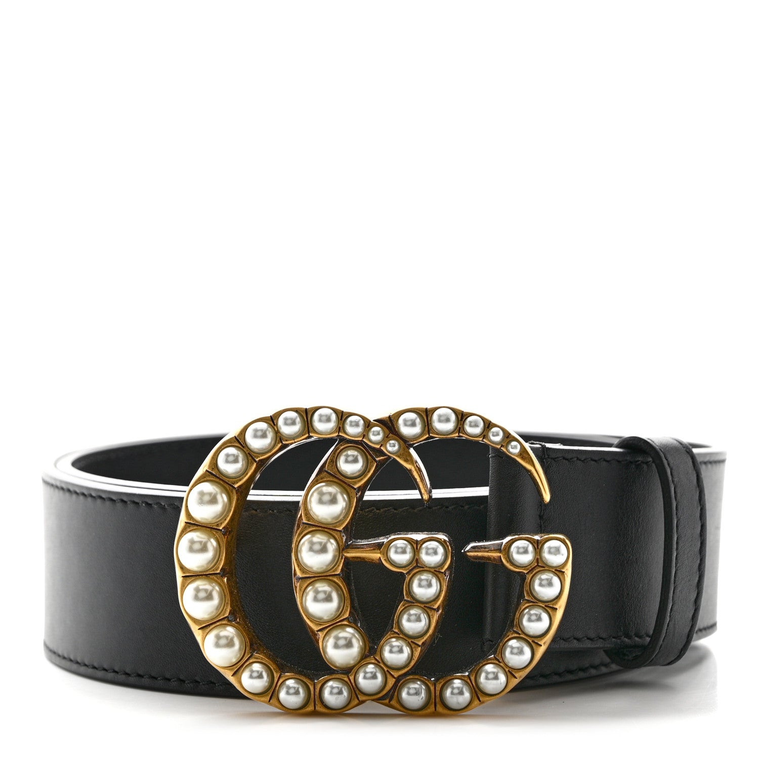 Gucci Moon Calfskin Pearl Double G 40mm Belt 80 32 Black Cream 1 of 5