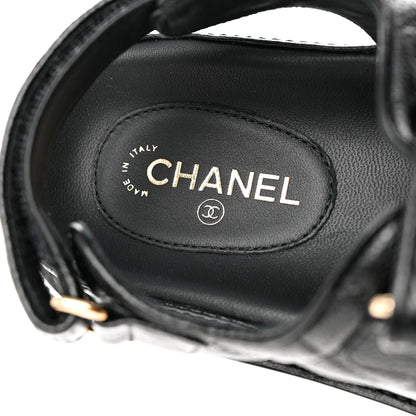 Chanel Grained Calfskin Velcro Dad Sandals 36.5 Black 7 of 9