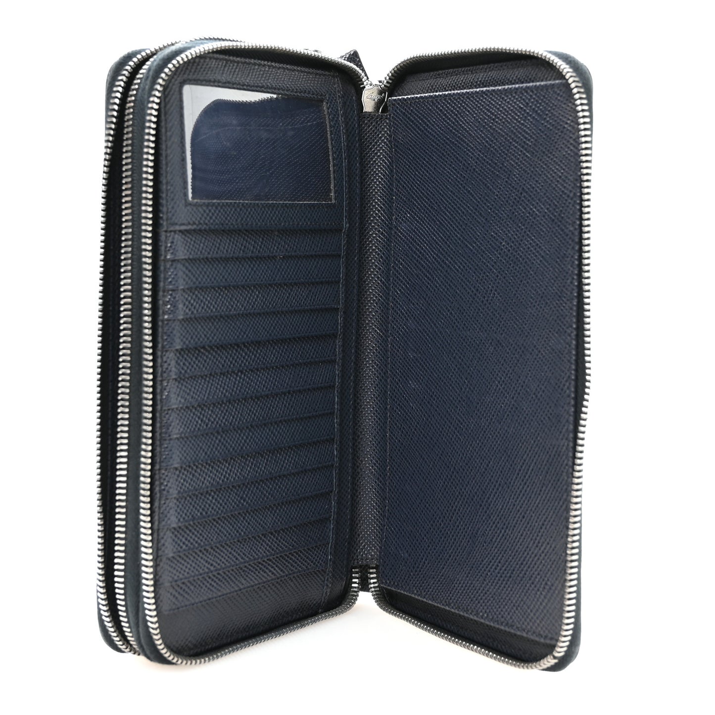 Saffiano Metal Zip Around Travel Wallet Navy