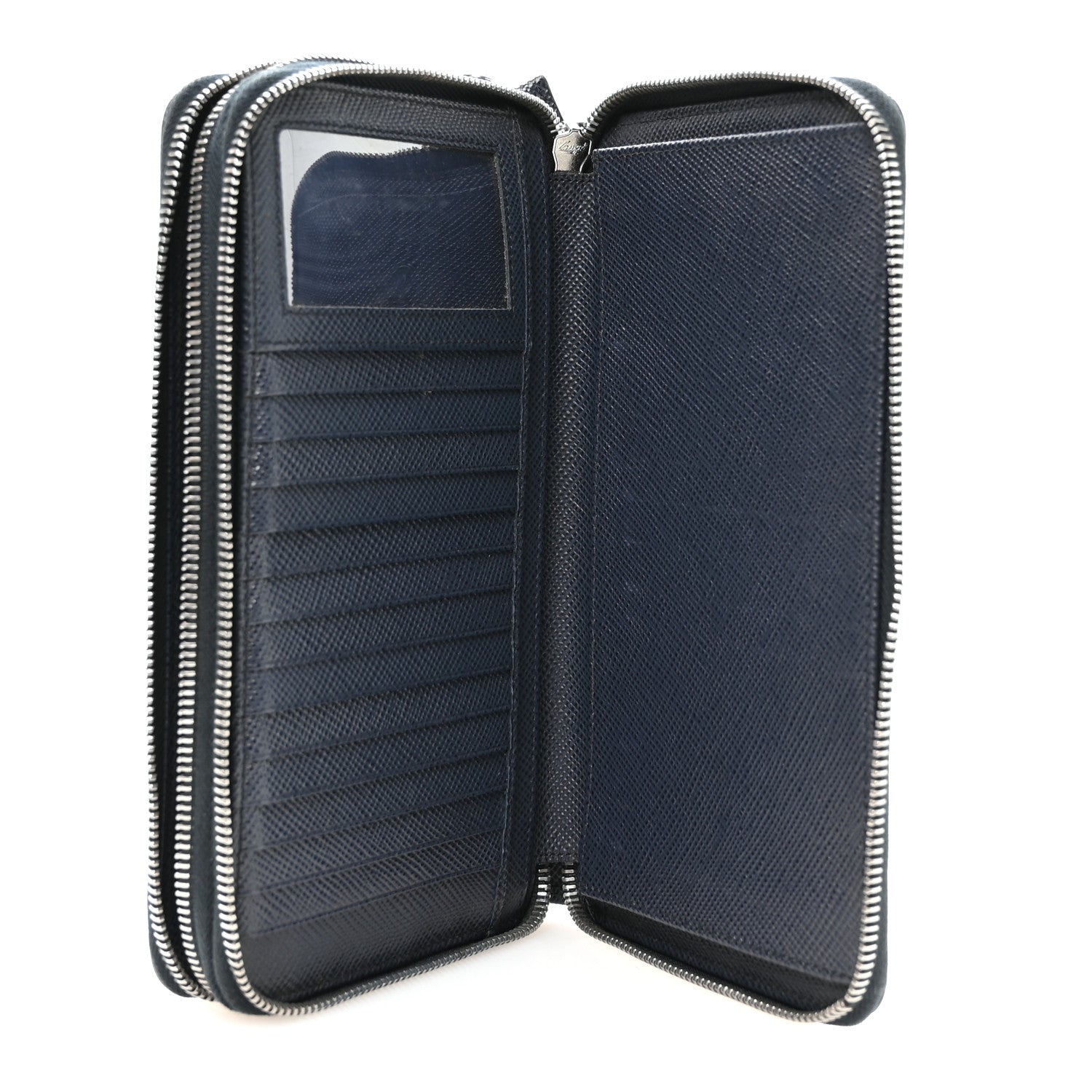 Prada Saffiano Metal Zip Around Travel Wallet Navy 5 of 6