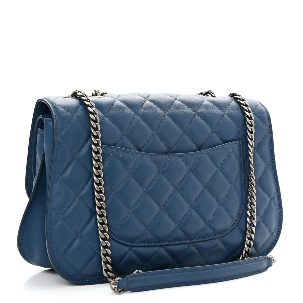 Lambskin Quilted Large Natural CC Flap Navy