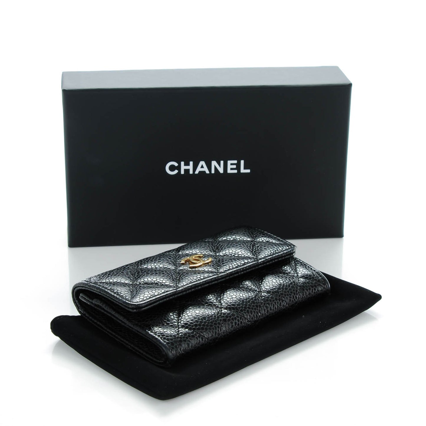 Caviar Quilted Flap Card Holder Black