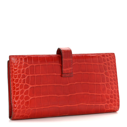Hermes Shiny Alligator Bearn Wallet Geranium 3 of 12