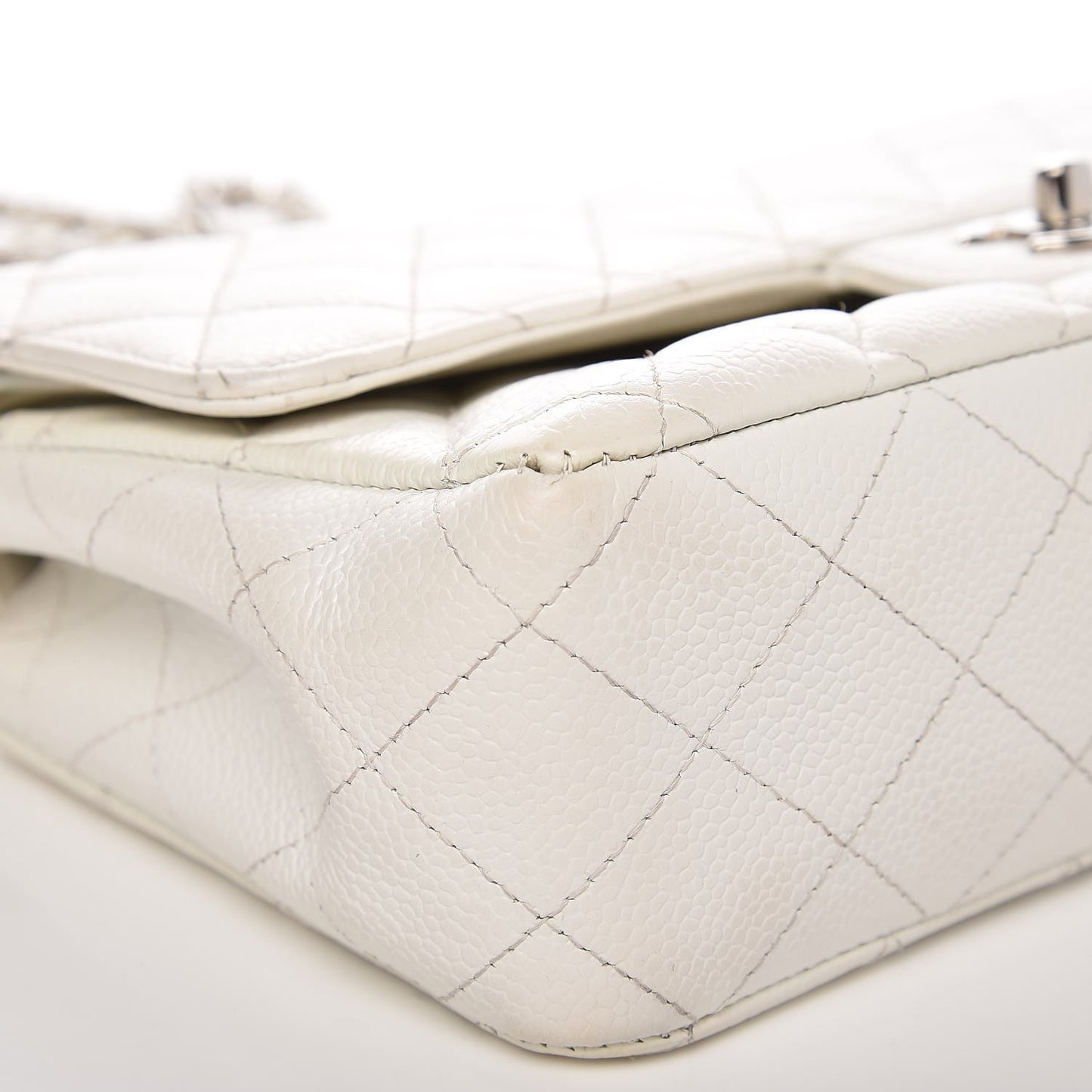 Caviar Quilted Medium Double Flap White