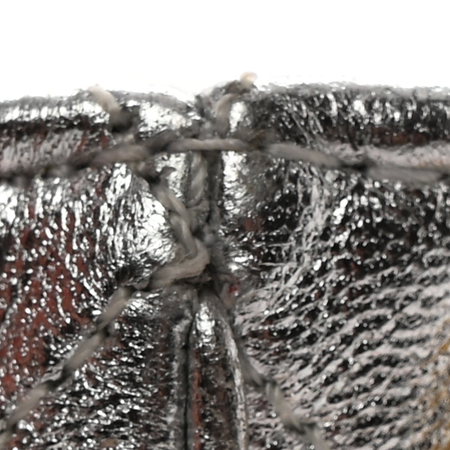 Metallic Lambskin Quilted Micro Drawstring Pouch Silver