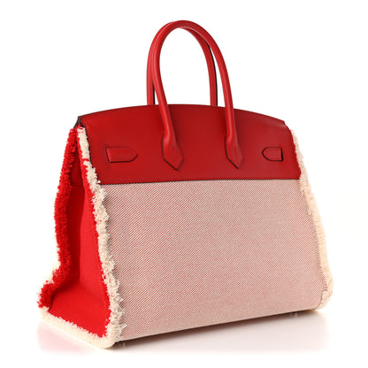 Hermes Swift Twill H Fray Fray Birkin 35 Rouge de Coeur Ecru 3 of 11