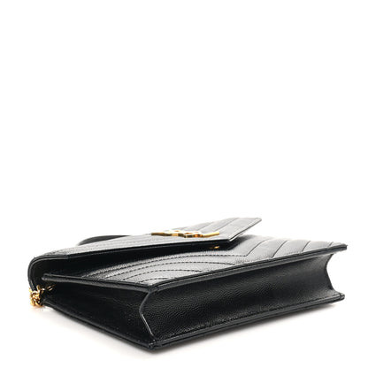 Saint Laurent Grain De Poudre Matelasse Chevron Monogram Envelope Chain Wallet Black 4 of 10