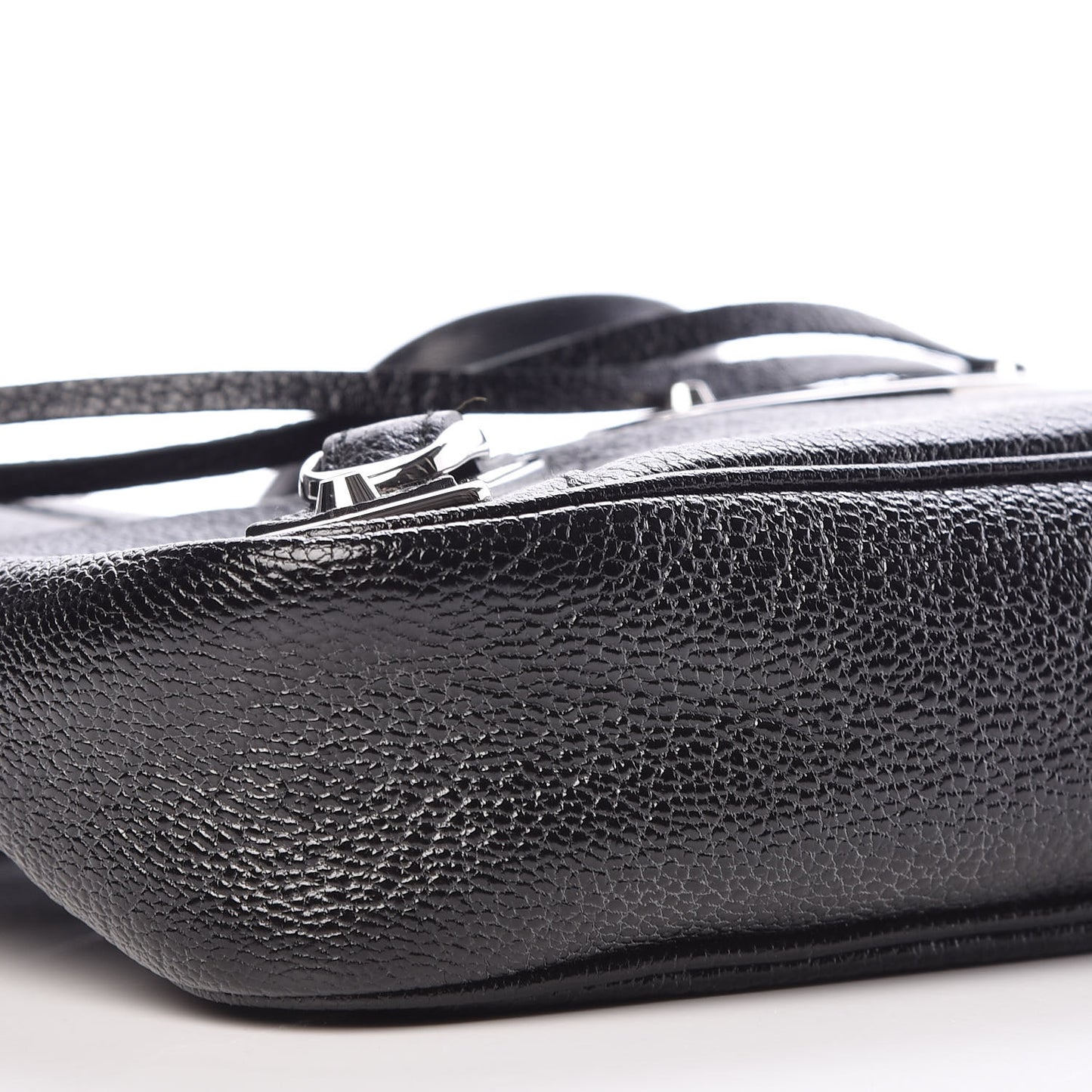 Chevre Silver Metallic Edge Hardware Hip Black