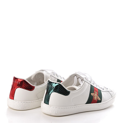 Gucci Miro Soft Calfskin Laminated Ayers Web Bee Embroidered Mens Ace Sneakers 7 White Red Flame Green 4 of 8