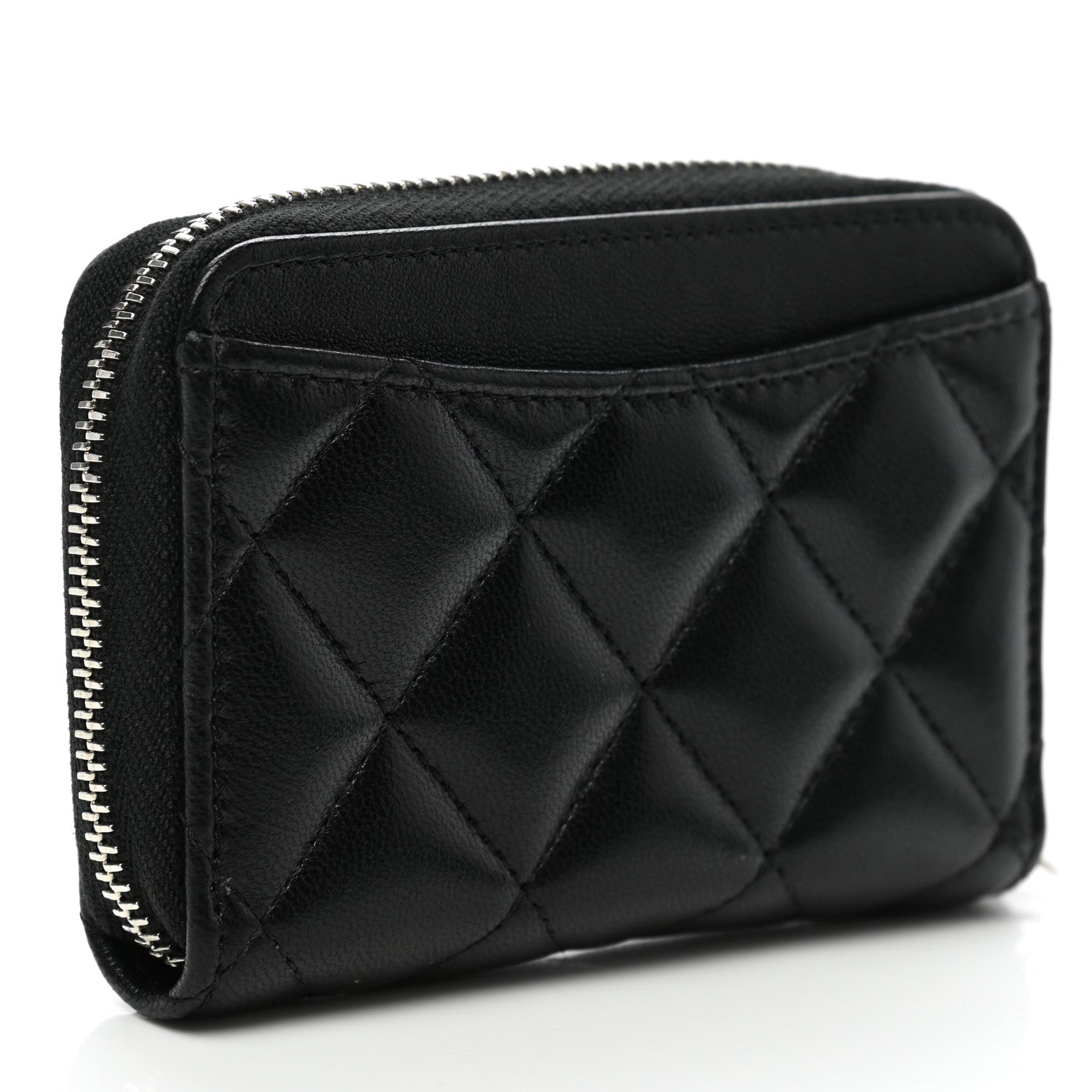 Chanel Lambskin Quilted Zip Coin Purse Black 3 of 8
