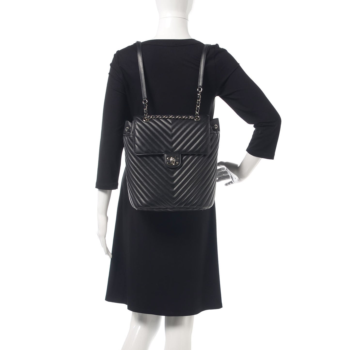 Calfskin Chevron Quilted Large Urban Spirit Backpack Black