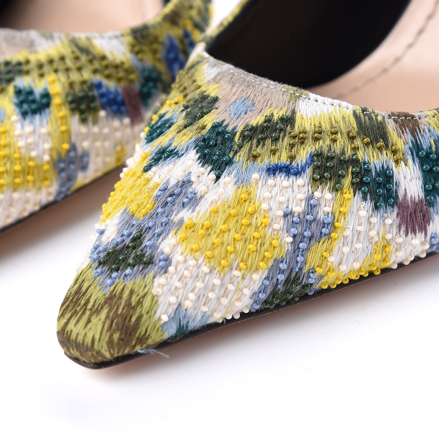 Embroidered Calfskin Beaded Sweet D Sling-Back Pumps 40 Dusty Jade