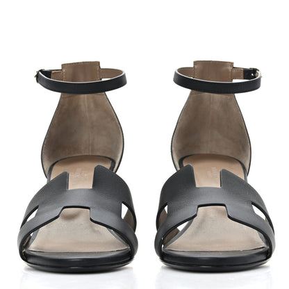 Hermes Calfskin Legend Wedge Sandals 38.5 Black 2 of 9