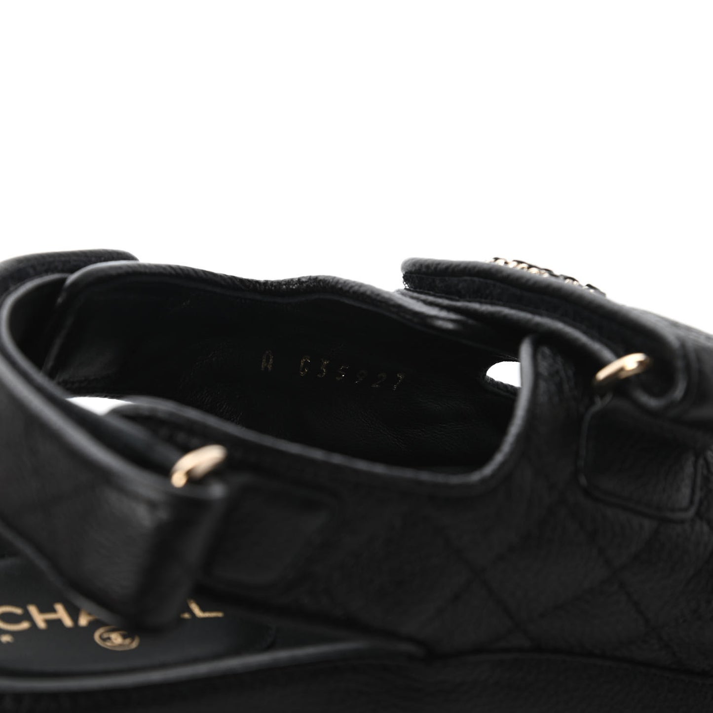 Grained Calfskin Velcro Dad Sandals 38.5 Black