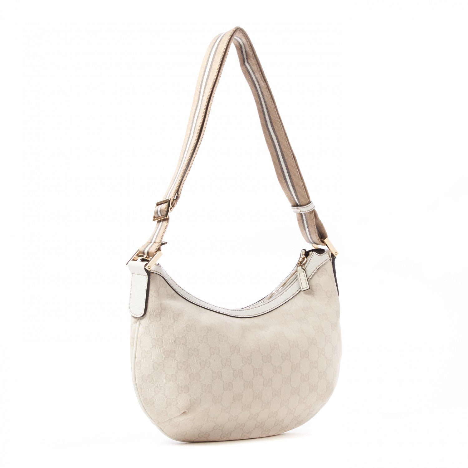 Gucci Monogram Web Medium Half Moon Hobo White 2 of 9