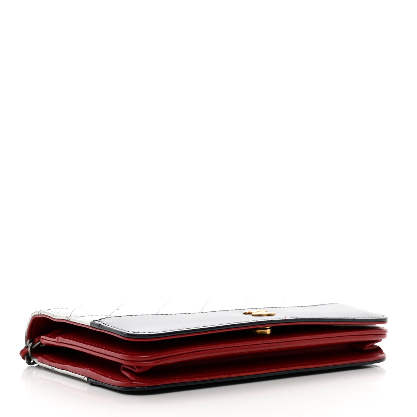 Metallic Aged Calfskin Quilted Gabrielle Wallet On Chain WOC Silver Black