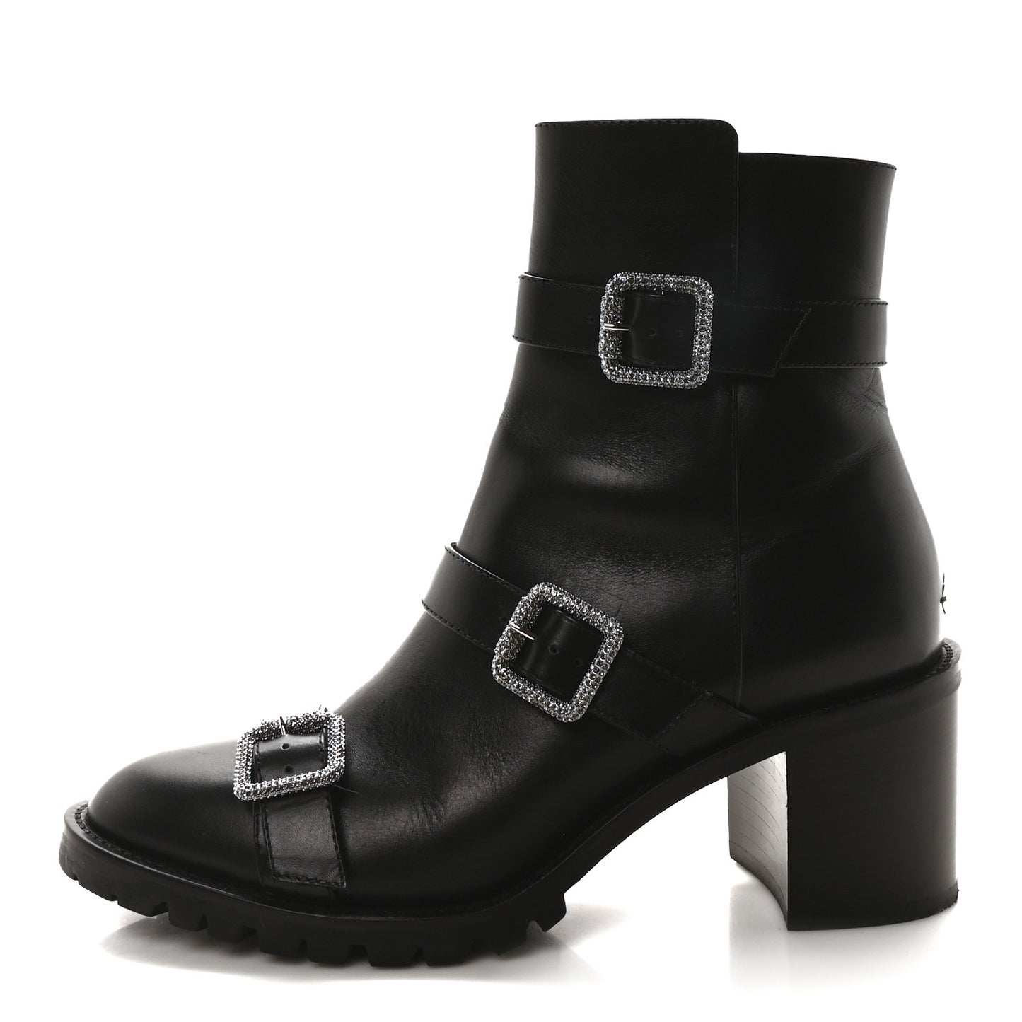 Calfskin Crystal Buckle Hank Boots 38 Black