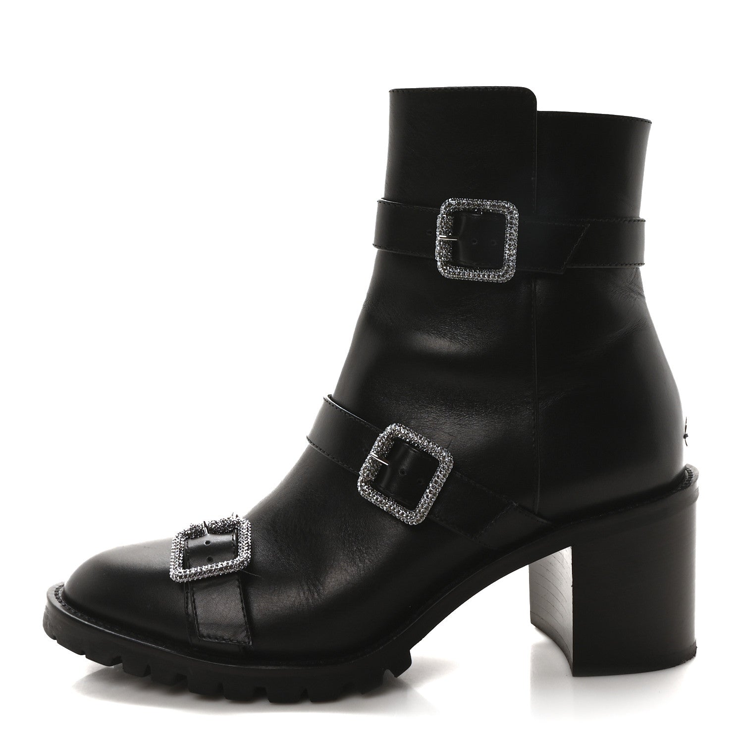 Jimmy Choo Calfskin Crystal Buckle Hank Boots 38 Black 1 of 8