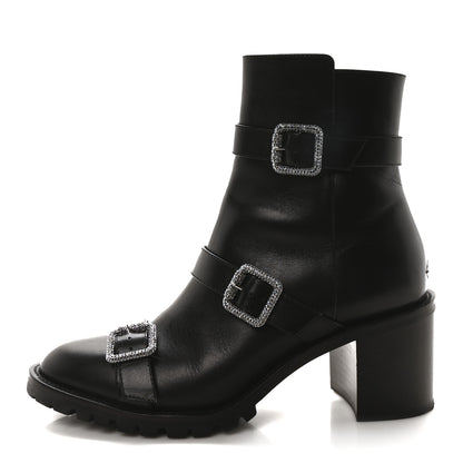 Jimmy Choo Calfskin Crystal Buckle Hank Boots 38 Black 1 of 8